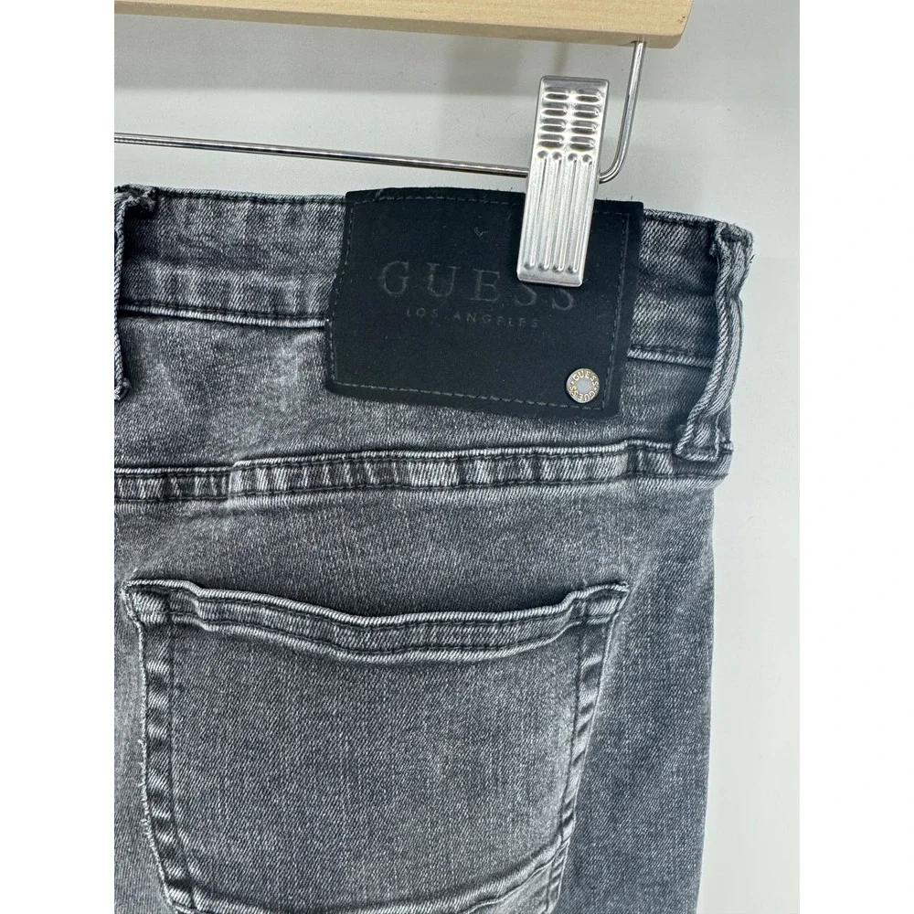 Guess Mens Moto Jeans Washed Black Gray Slim Fit Ribbed Panel Denim 34x32